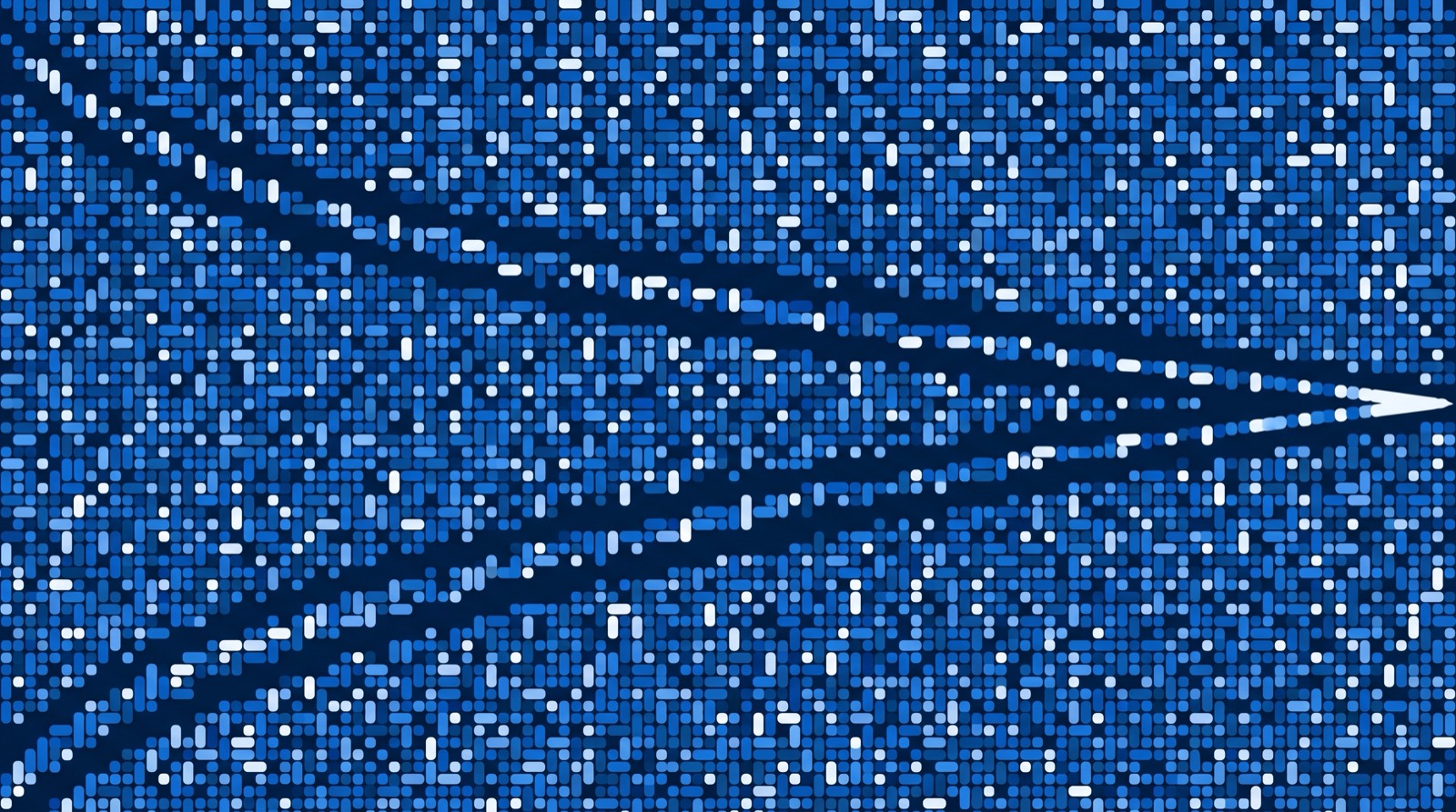 Réseau abstrait de chemins et de nœuds reliés, en bleu et blanc sur un fond bleu marine profond, évoquant un modèle de contraintes en cours de résolution.